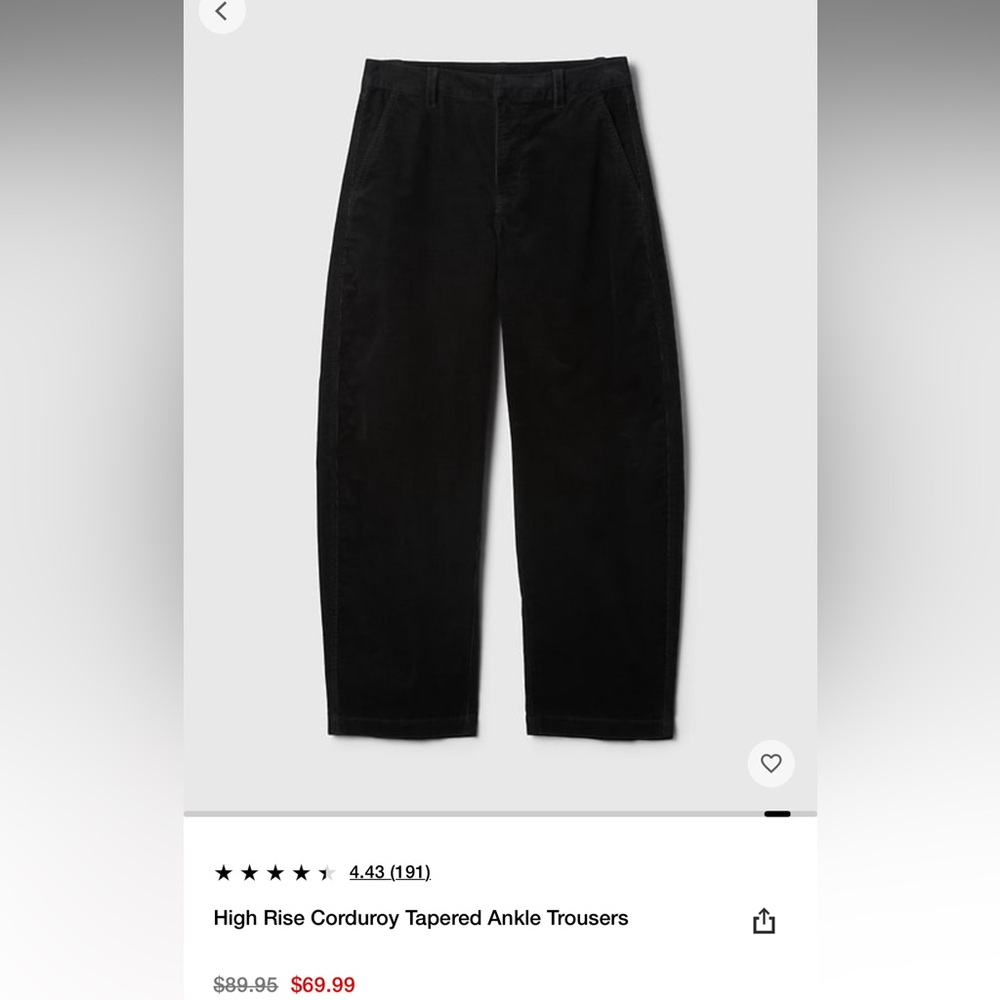 Black Corduroy Tapered Ankle Pants - Gap
